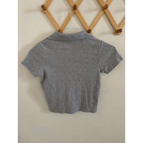 Brandy Melville Top Women's Small Gray Polo Crop Top Button Up 100% Cotton - Picture 7 of 7
